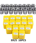 Precision Spring Collet Holder Set For Engraving CNC Milling And Lathe Tools 0.015mm Accuracy In ER25 size with protective cases.