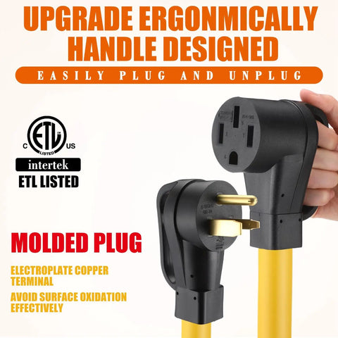 Beefy 50 Amp Welder To EV Charger Cord 1Ft NEMA 6-50P To 14-50R Adapter, ergonomic handles, ETL listed, heavy duty power cable.