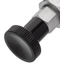 Professional Grade Stainless Steel Indexing Spring Plunger M12 X 1 Point 75 Thread 8 Millimeter Retractable Pin With Hex Adjustment Knob close-up of black adjustment knob