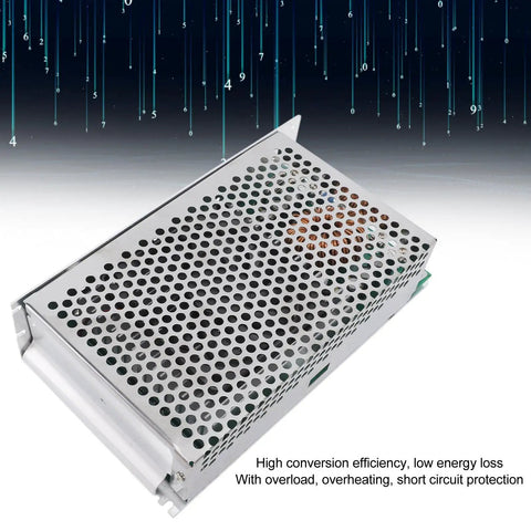Beefy DC To DC Converter Module With Adjustable Voltage Regulator features a metal casing, ensuring durability for robust power applications.