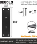 Heavy Duty Bulletproof Black Mending Plates For Wood Furniture And Fence Fixes, Double Wide Steel Brace Brackets With Rust Proof Coating And Hardware, No Fuss 2 Pack, 1.9x6.6 inch size.