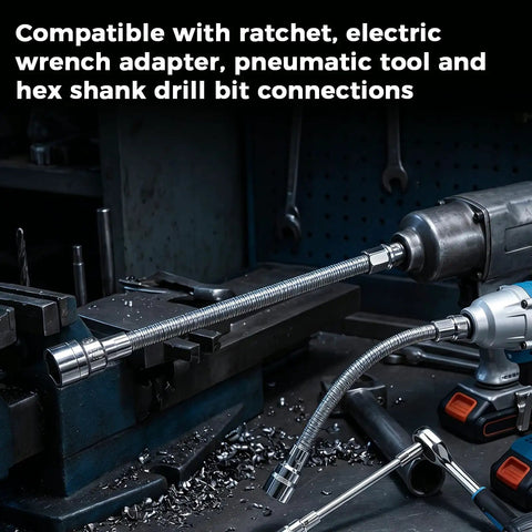 Three Piece Flexible Shaft Socket Extension Set For Impact Wrench With 1/4 Inch 3/8 Inch And 1/2 Inch Drives in use with drill