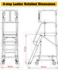 Top Shelf Heavy Duty Aluminum Rolling Platform Ladder With Smooth Glide Casters And Reinforced Safety Rails 375 Lb Capacity dimensions diagram.