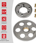Kawasaki Starter Clutch One Way Bearing Idler Gear Kit For Ninja EX250F EX300 ZX6R ZX600 Eliminator EL250 VersysX KLE300 1986 2024 OEM Numbers 13193 1002 13216 0880 16085 1166 Replacement Part Swap Ready visible with components and bolts.