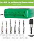 Metal Drill And Tap Kit For Greenlee With Quick Change Adapter Pro Grade Six Piece Drill Tap Deburring Set shown in green case