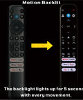Image showing the Universal Voice Control Remote With Motion Backlit And Bluetooth For Google TV Android TV Fire TV And More Converts Infrared To Hands Free Control For Modern Smart Televisions, highlighting the motion backlit feature with button illumination for 5 seconds.