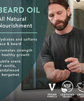Man applying Organic Babassu and Jojoba Beard Oil with Pomegranate for Healthy Growth Non Greasy Lightweight Formula for Dry Skin
