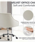 Soft Velvet Office Chair With 360 Degree Swivel And Height Adjustable Desk Chair Cushioned Seat Backrest And Armrests White