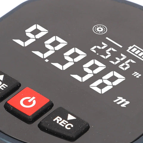 Portable Digital Distance Meter With Magnetic Back For Curved Surfaces 0 To 100 Meters Accuracy 1 Cm Plus Data Storage For 10 Sets close-up display