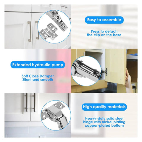 Beefy Heavy Duty Rotating Concealed Cabinet Hinges 4 Pack 175 Degree Hydraulic Soft Close Adjustable Mounting