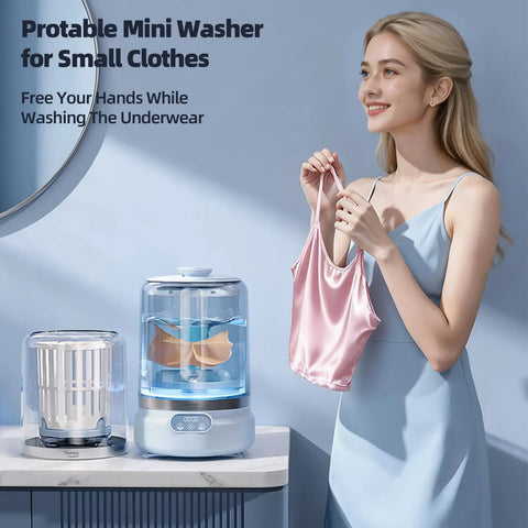 Compact Portable Mini Washing Machine With Quick Spin Dry Function And Rechargeable Battery, washing small clothes like underwear.