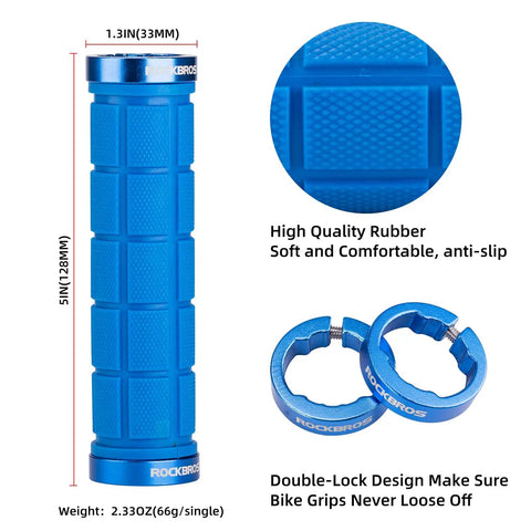 Double Lock On Bike Handlebar Grips Non Slip Grippy Comfort Rubber Grips For Mountain Bike BMX Scooter in blue, detailed view.