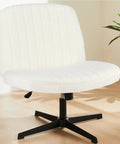 Cozy Teddy Beige Criss Cross Furry Armless Office Chair With Wide Seat, height adjustable swivel, stable black base, no wheels