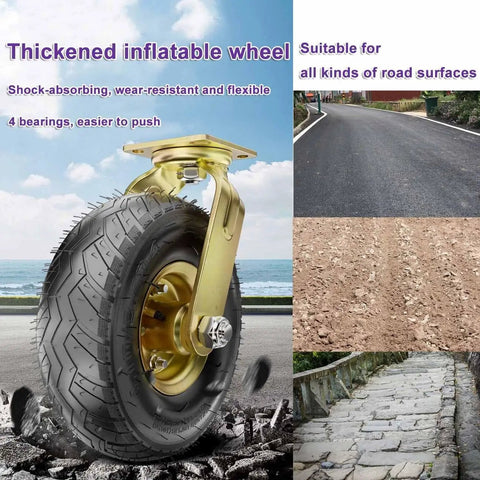 Heavy Duty Industrial Swivel Caster Wheels, Badass Rubber Replacement Tires For Workbenches And Rolling Carts, Puncture Resistant Shock Absorbing Construction That Rolls Smooth Under Heavy Loads Daily on rugged terrain.