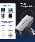 USB-C To 10Gb Ethernet Adapter With USB4 And Thunderbolt 5/4/3 Compatibility shown with compatible devices and systems