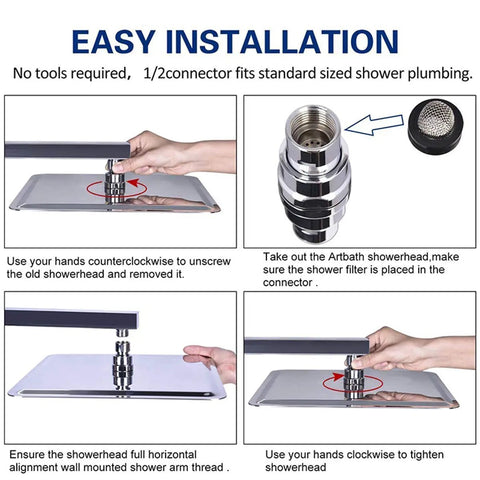 Easy installation guide for 16 Inch Square Rain Shower Head Polished Chrome Stainless Steel Ultra Thin Waterfall For Full Body Coverage Silicone Nozzles For Easy Cleaning No Brainer Install Durable High Pressure Shower Experience.