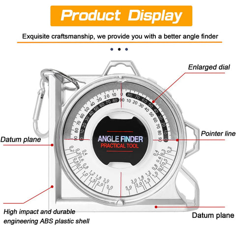 Tough Magnetic Angle Finder With Precision Inclinometer And Rugged Abs Build for quick job site layouts, showing detailed dial.