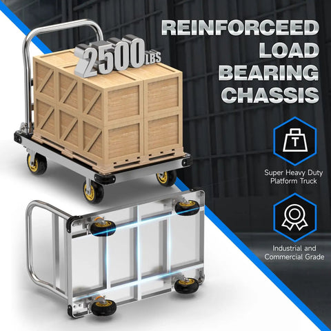 Heavy Duty Platform Truck With Solid 2500 Pound Capacity And Foldable Steel Flatbed Cart Made To Roll Heavy Loads Without The Drama For Warehouse Moves Or Daily Errands