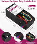 Heavy Duty 288W 12V Magnetic Dimmable LED Driver Power Supply Converts 120V AC To 12V DC With Smooth No Fuss Dimming Compatible With Lutron And Leviton Dimmer Switches Forward Phase MLV TRIAC Dimmers black metal shell with wiring holes and junction box