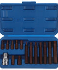 Comprehensive 15-Piece Car Socket Kit With H4-H12 Sizes And 1/2 Inch Adapter For Vehicle Repair, open blue case with alloy bits