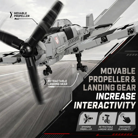 FW190 Fighter Jet Building Block Set 503 Pieces For Adults And Teens Epic Dope Build With Authentic Camouflage And Historic WW2 Details shown with moving propeller and gears