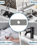 Go To Sink Mat With Faucet Splash Guard in various settings: kitchen, island, bathroom, laundry room; super absorbent diatom mud