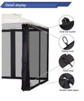 Detail view of Keeps Bugs Out Mosquito Netting For Gazebo Canopy Replacement Screen Walls with slip rings and zipper