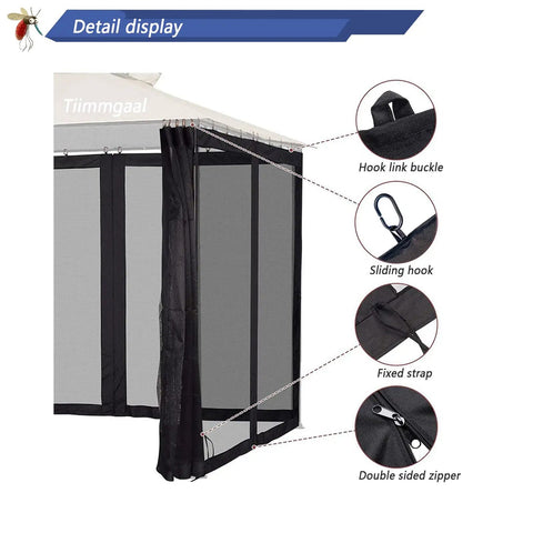Detail view of Keeps Bugs Out Mosquito Netting For Gazebo Canopy Replacement Screen Walls with slip rings and zipper