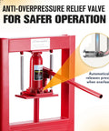 6 Ton Hydraulic Shop Press With H Frame For Auto Bending And Stamping Adjustable Benchtop And Floor Press Plates Built To Last Red Garage Press With Anti-Overpressure Relief Valve Visible