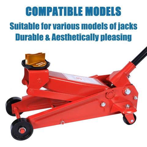 Universal Magnetic Jack Pad Set For Cars, 2 Pack Pinch Weld Jack Adapters on a red hydraulic floor jack