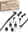 Front Suspension Kit 10 Piece With Upper And Lower Ball Joints And Tie Rod Ends For Ford E Series Econoline Vans 1992 To 2006 Drag Link Included, shown with parts and box