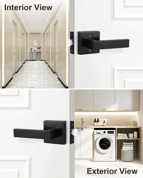 Straight Up Smooth Matte Black Passage Door Handles Two Pack interior view with sleek design and close-up lever detail.