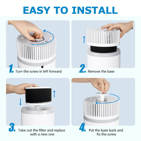 Installation steps for Replacement Filter For EPI810 Air Purifier With 3-In-1 HEPA Filtration, model shown in step-by-step guide.