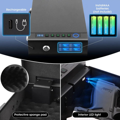 Portable Fingerprint Gun Safe For Handgun With Three Quick Access Methods Including Fingerprint Digital PIN And Physical Key features