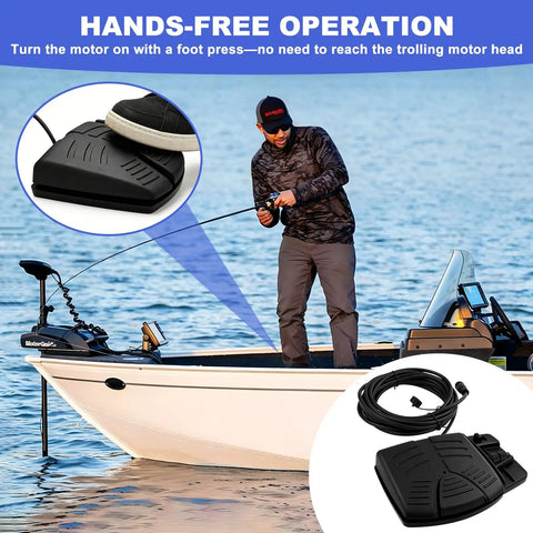 Slick Corded Trolling Motor Foot Pedal With 18 Ft Cable For 12V And 24V Bow Mount Rigs smooth foot control operation on fishing boat.