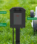 Front view of Outdoor Power Strip With Stake And Waterproof Outlet Cover, 15 Ft 14 AWG Heavy Duty Extension Cord in grassy area.