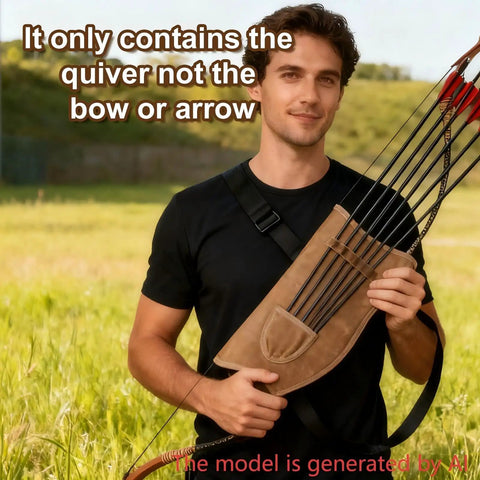 Man holding Waxed Canvas Archery Quiver With Slots And Adjustable Shoulder Strap for outdoor use
