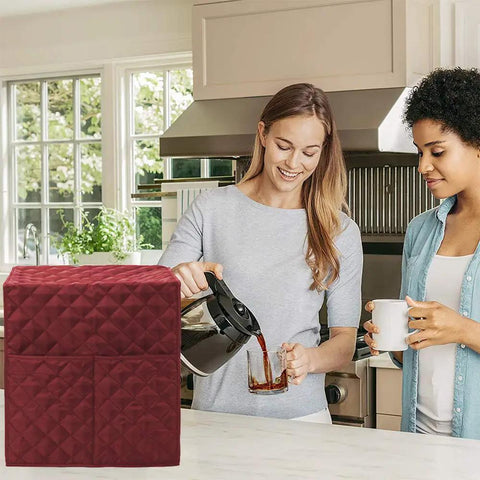 Waterproof Coffee Maker Cover For Keurig Single Serve Brewers Dustproof Shield in red, fits 12.5x12x14 inch machines, kitchen setting.