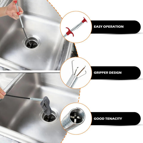 79 Inch Drain Clog Remover Tool With Flexible Grabber Claw For Bath Tub Toilet Kitchen Sink And Sewer Pipes Quick Blockage Fix For Home DIYers Ideal For Showers Sinks Toilets And Main Lines Clears Hair Grease Soap Scum Fast