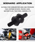 Hella Durable 3/8 Inch Check Valve Inline Non Return One Way Fluid Control For Fuel Air Gas Oil E85 Diesel Systems Crafted From Top Shelf Aluminum Alloy In Clean Silver To Halt Backflow Cold, showing application scenario.