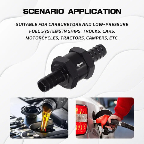 Hella Durable 3/8 Inch Check Valve Inline Non Return One Way Fluid Control For Fuel Air Gas Oil E85 Diesel Systems Crafted From Top Shelf Aluminum Alloy In Clean Silver To Halt Backflow Cold, showing application scenario.
