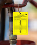 4 Year Fire Extinguisher Inspection Tags 25 Pack Durable UV Waterproof Never Tear Digital Polyester Monthly Updates For Indoor And Outdoor Extinguishers 2026 2029 Ready attached to a pipe