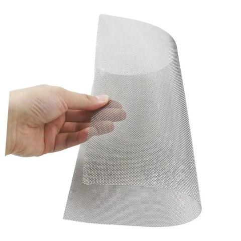 Hand holding flexible sheet from Stainless Steel Bumper Repair Mesh Kit 16 Pcs For Automotive Restoration DIY Friendly