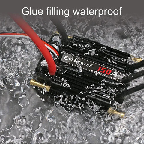 150A Waterproof Brushless ESC for 2 to 6S RC Boats and Model Ships submerged in water showing glue filling waterproof feature