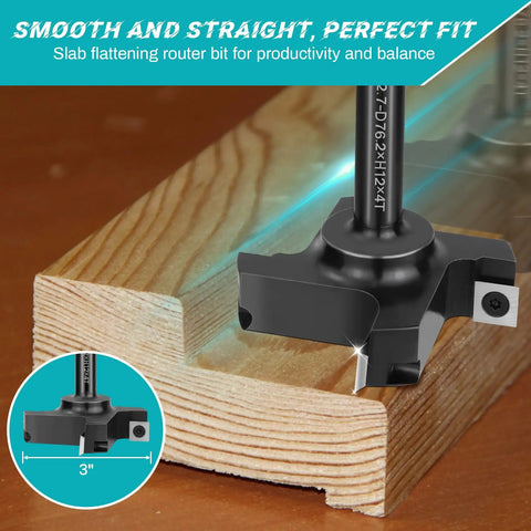 Spoilboard Surfacing Router Bit With Half Inch Shank And Three Inch Cutting Diameter Four Wing Design For Smooth Slab Flattening And Planing In Woodworking Durable Carbide Inserts Included Pro Grade CNC Routing