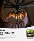 Person installing Donut Design Patio Umbrella Light With LED Edison Bulbs Cordless Battery Powered Pole Light