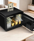 Slick Compact Home Safe Box With Coin Slot And Digital Keyboard Personal Safe For Money Cash And Documents Kids Safe Box With Sensor Light Mini Safe 0.23 Cubic Feet Black open with cash and gold inside