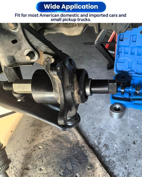 19 Piece Universal Front Wheel Drive Bearing Puller Kit for Front Wheel Hub Removal and Bearing Installation on Vehicles.