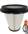 Heavy Duty Cotton HEPA Dust Extractor Filter For Wet And Dry Industrial Vacuums, Compatible With Pullman Ermator S26 S13 S36 F26 And Husqvarna G22, Replaces 590430201 And 200900050 on white background with vacuum cleaner