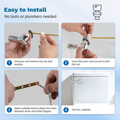 Universal Front Mount Toilet Handle Replacement In Chrome Finish With Stainless Steel Flapper Chains installation steps
